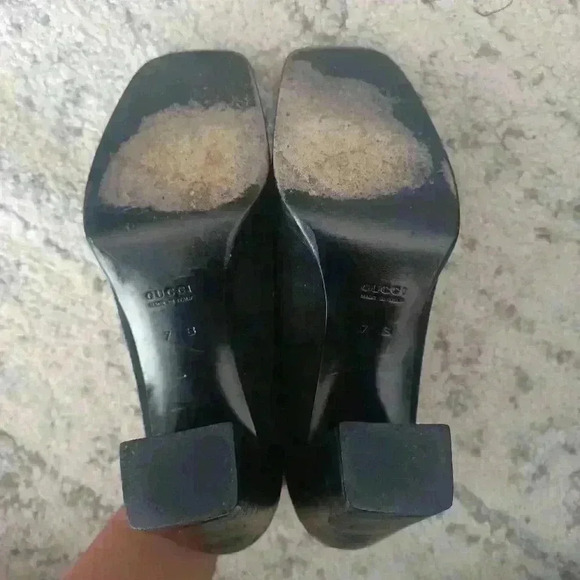 Gucci Scarpa Elegante Pelle Guarn. Met. Suola Cuio Block Heel Pump 7 - Picture 5 of 16